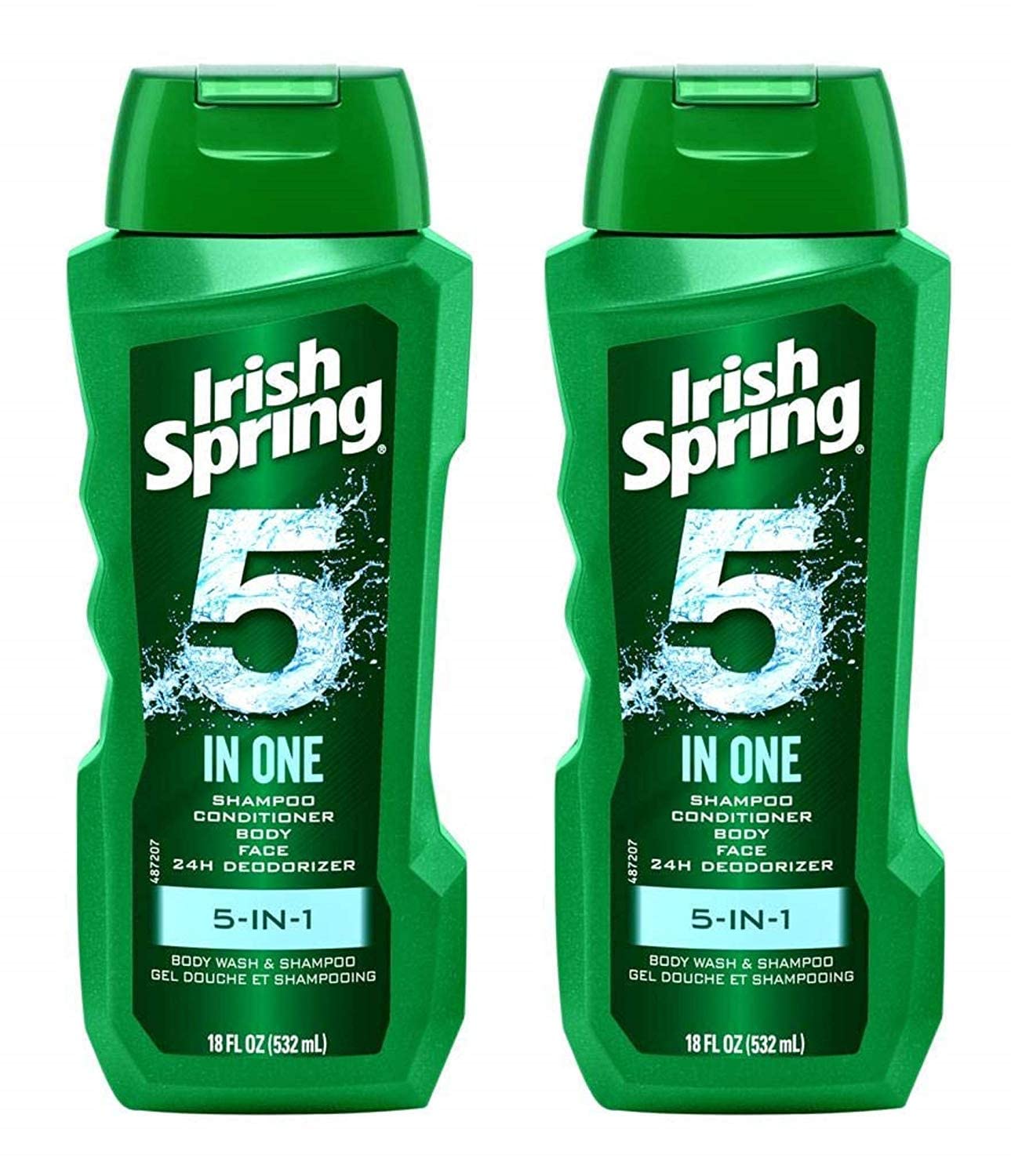 Irish Spring 5-in-1 bottle back label highlighting moisture and freshness.