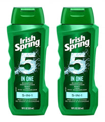 Irish Spring 5-in-1 bottle back label highlighting moisture and freshness.