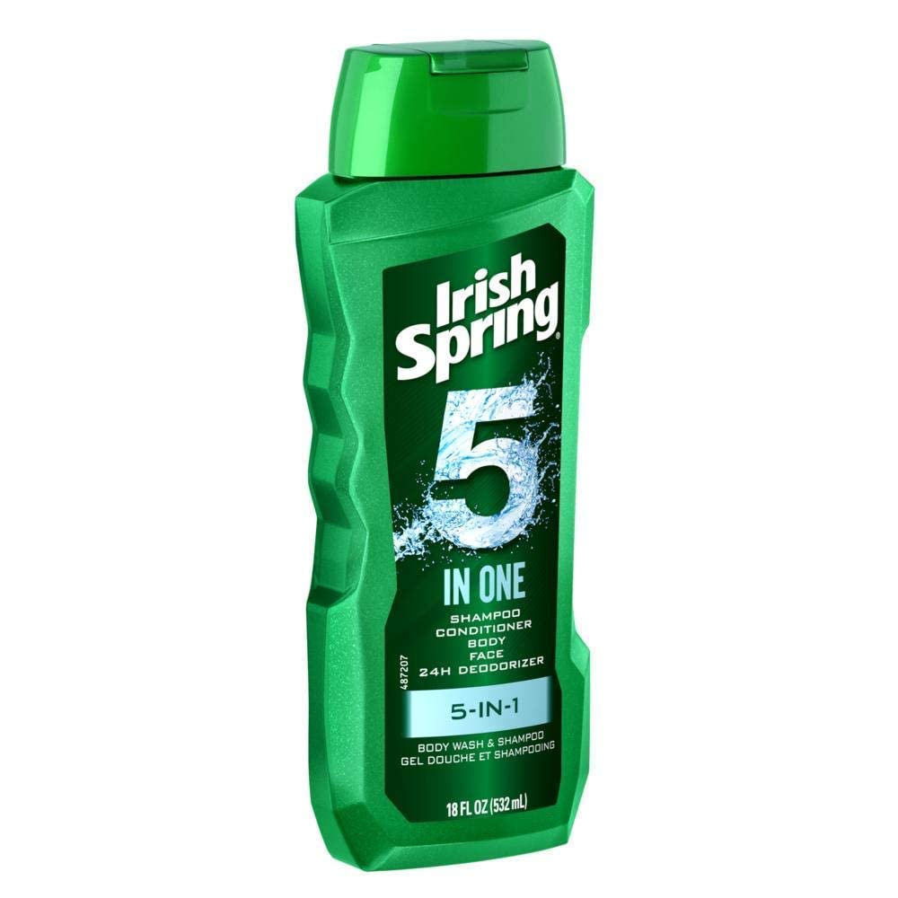 Irish Spring 5-in-1 packaging illustrating five functions in one.