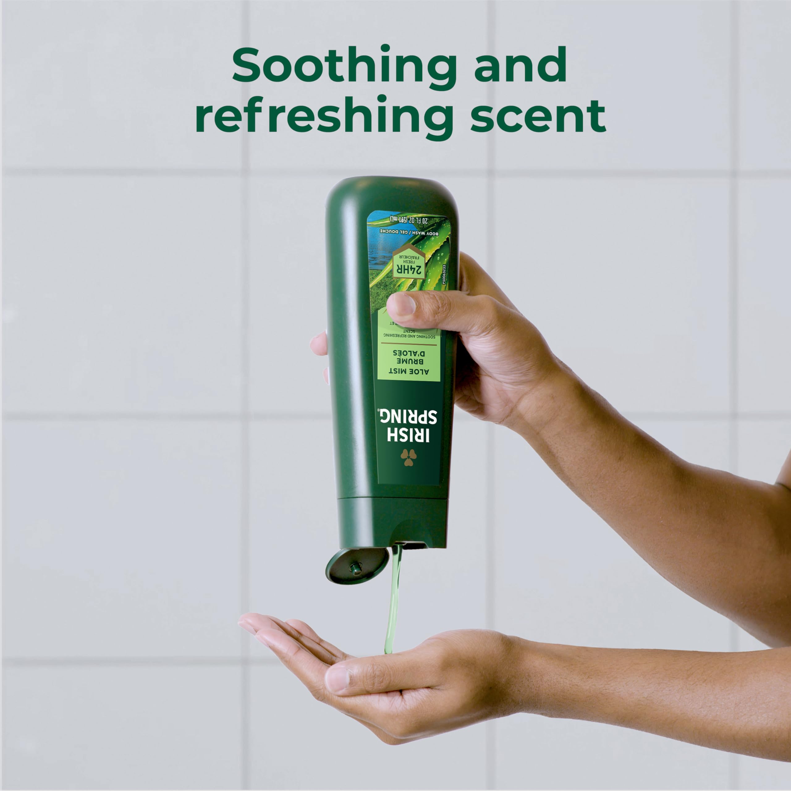 Morning shower scene with Irish Spring Aloe Mist and outdoorsy vibes.