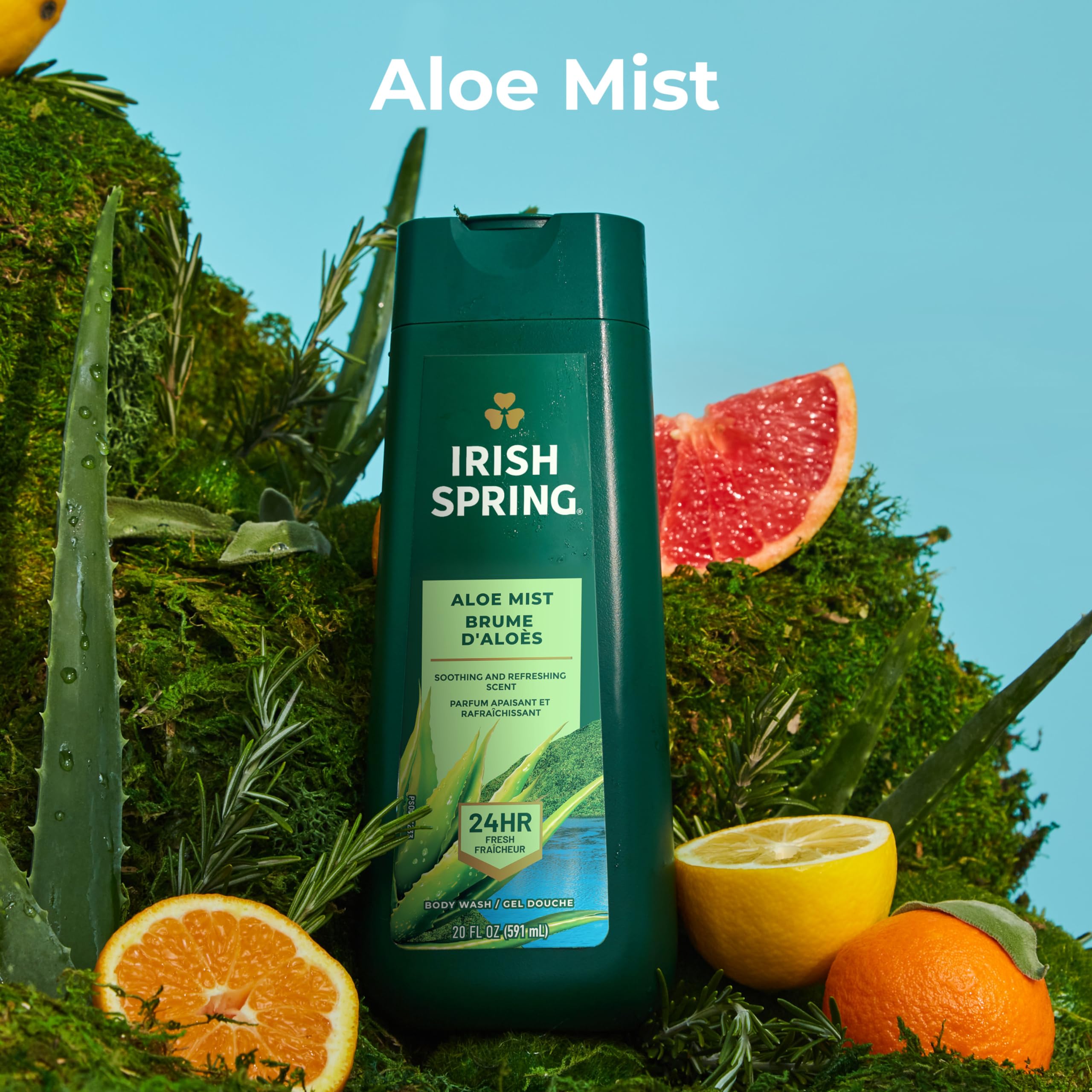 Pour action showing Irish Spring Aloe Mist dispensing a rich, foamy lather.