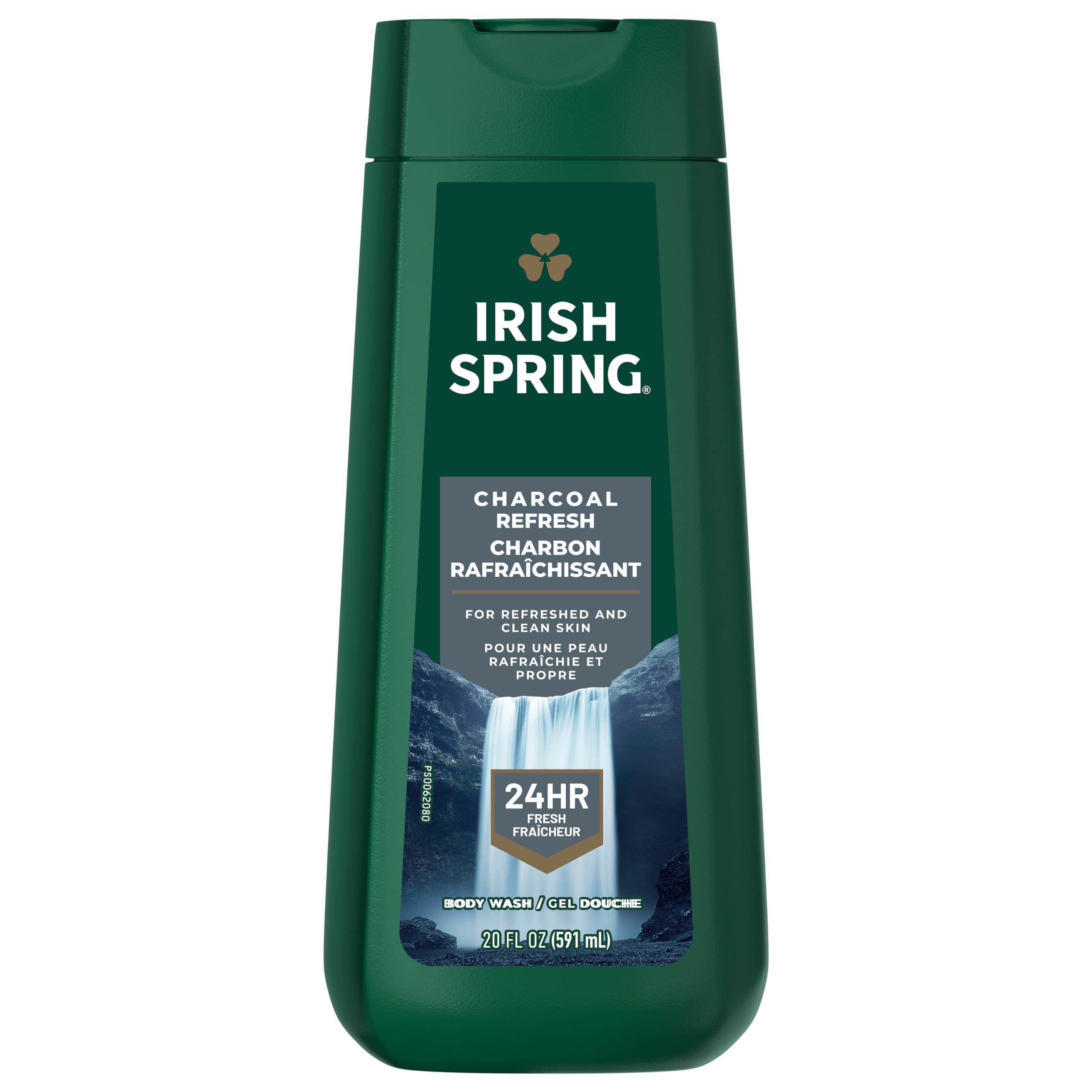Irish Spring Charcoal Refresh bottle front showing bold branding and clean, refreshing look.