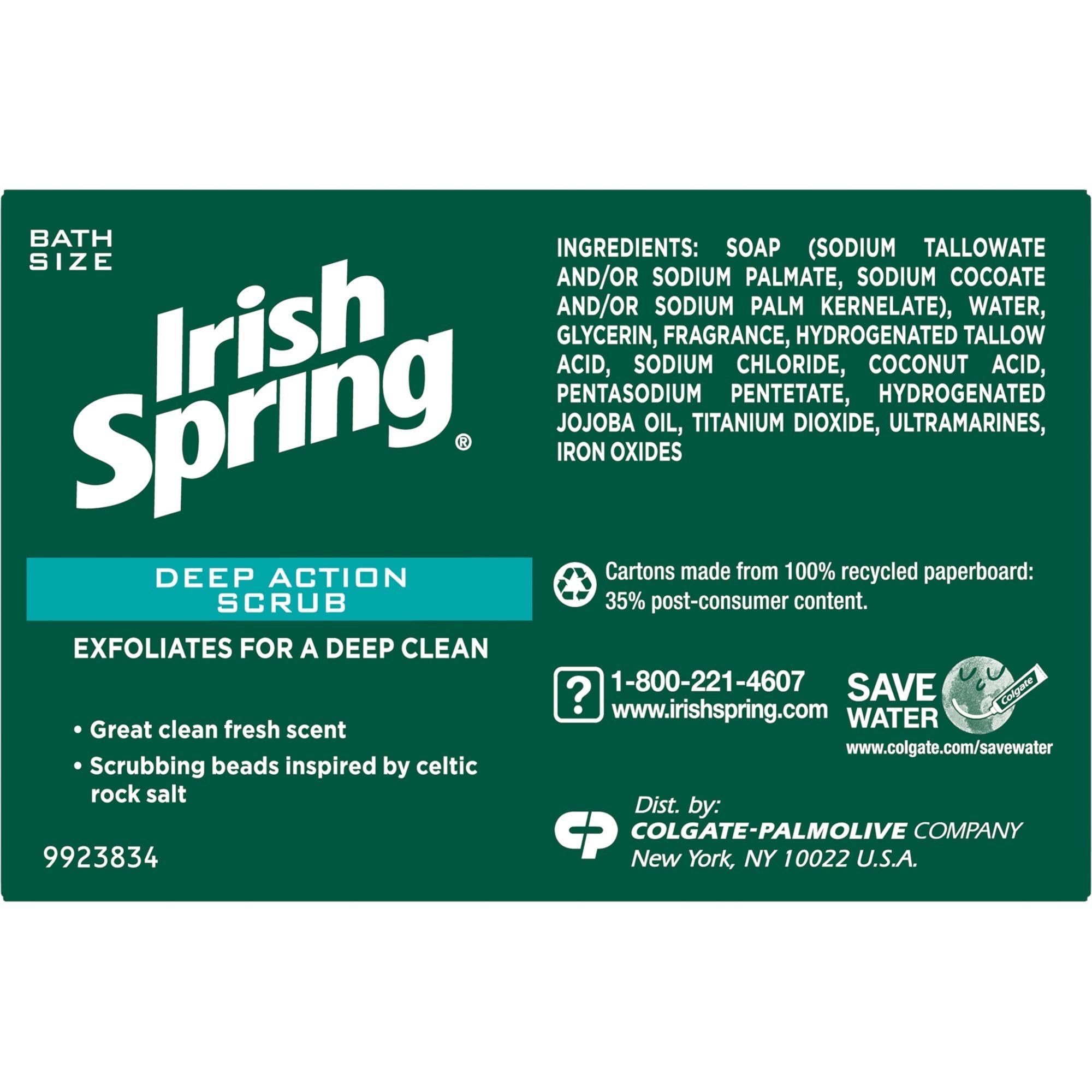 Irish Spring Clean Scrub Bar Soap delivers rich lather and a bold scent.