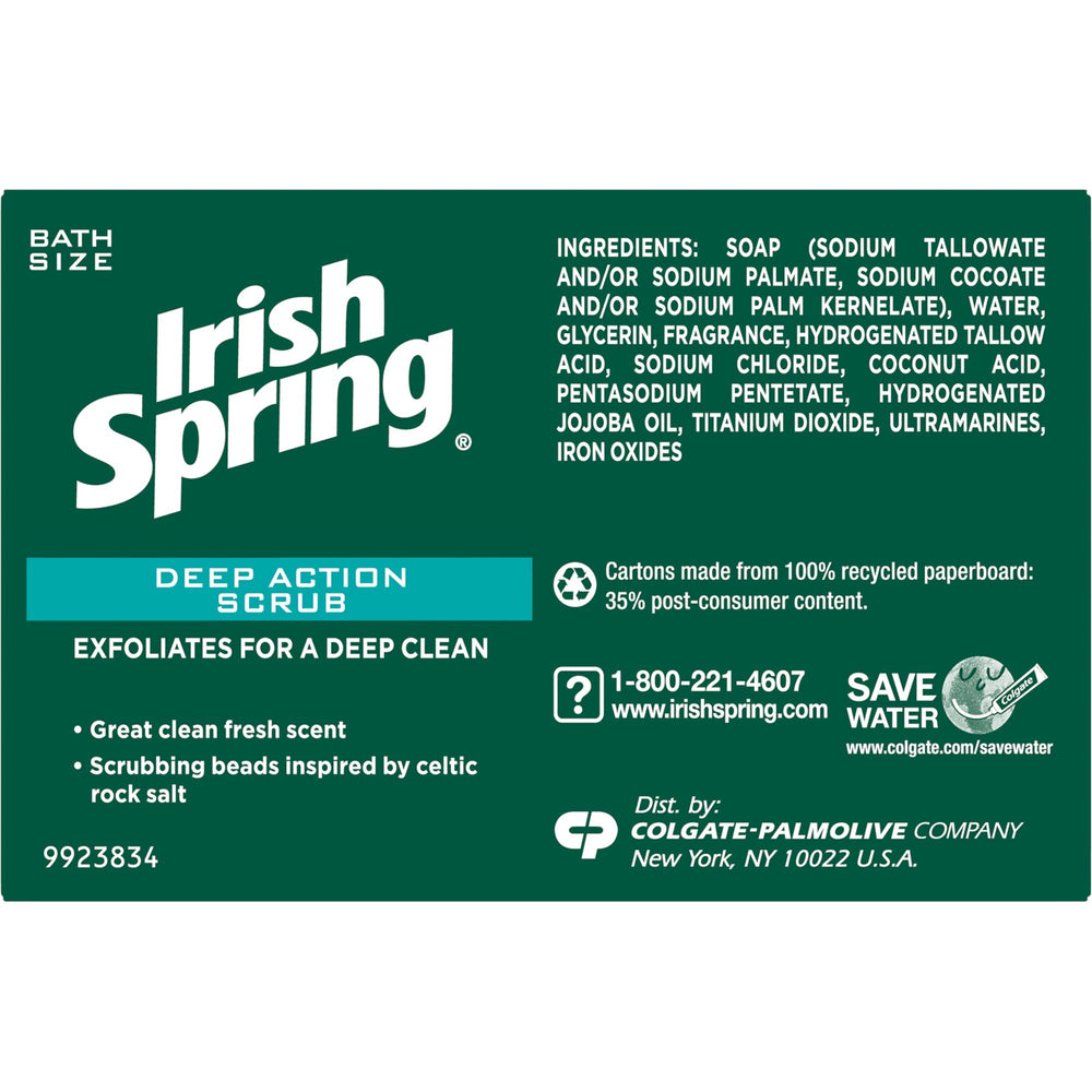 Irish Spring Clean Scrub Bar Soap delivers rich lather and a bold scent.