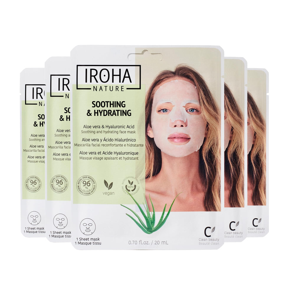 IROHA NATURE Comforting Hydrating Mask pack shot highlighting Aloe Vera hydration