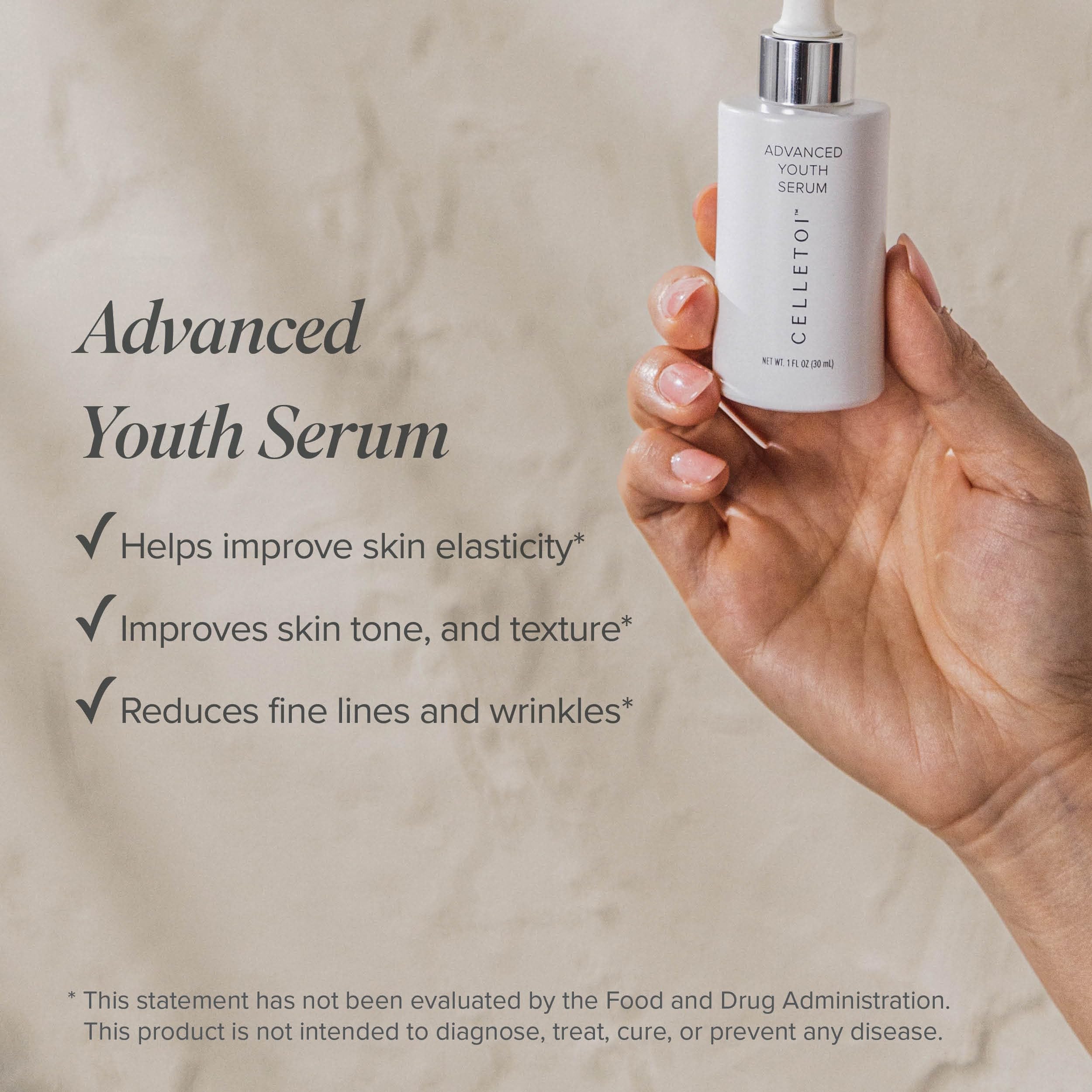 Isagenix Celletoi Advanced Youth Serum packaging highlights vegan, cruelty-free care