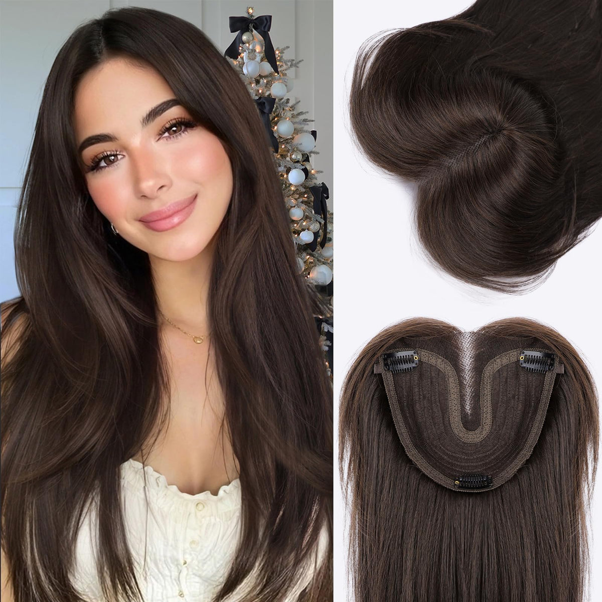 Isaic hair topper with adjustable band for secure all-day wear.