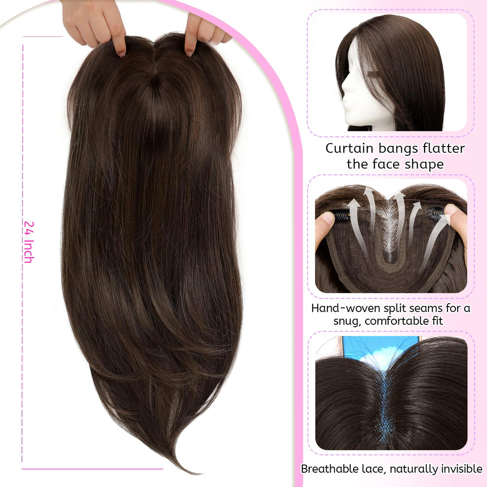 Isaic dark brown clip-in topper with anti-slip clips for lasting hold.