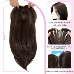 Isaic dark brown clip-in topper with anti-slip clips for lasting hold.
