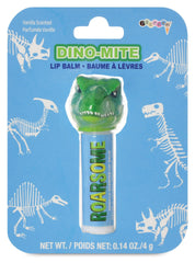 Iscream Dino-Mite lip balm with dinosaur head cap for portable moisture
