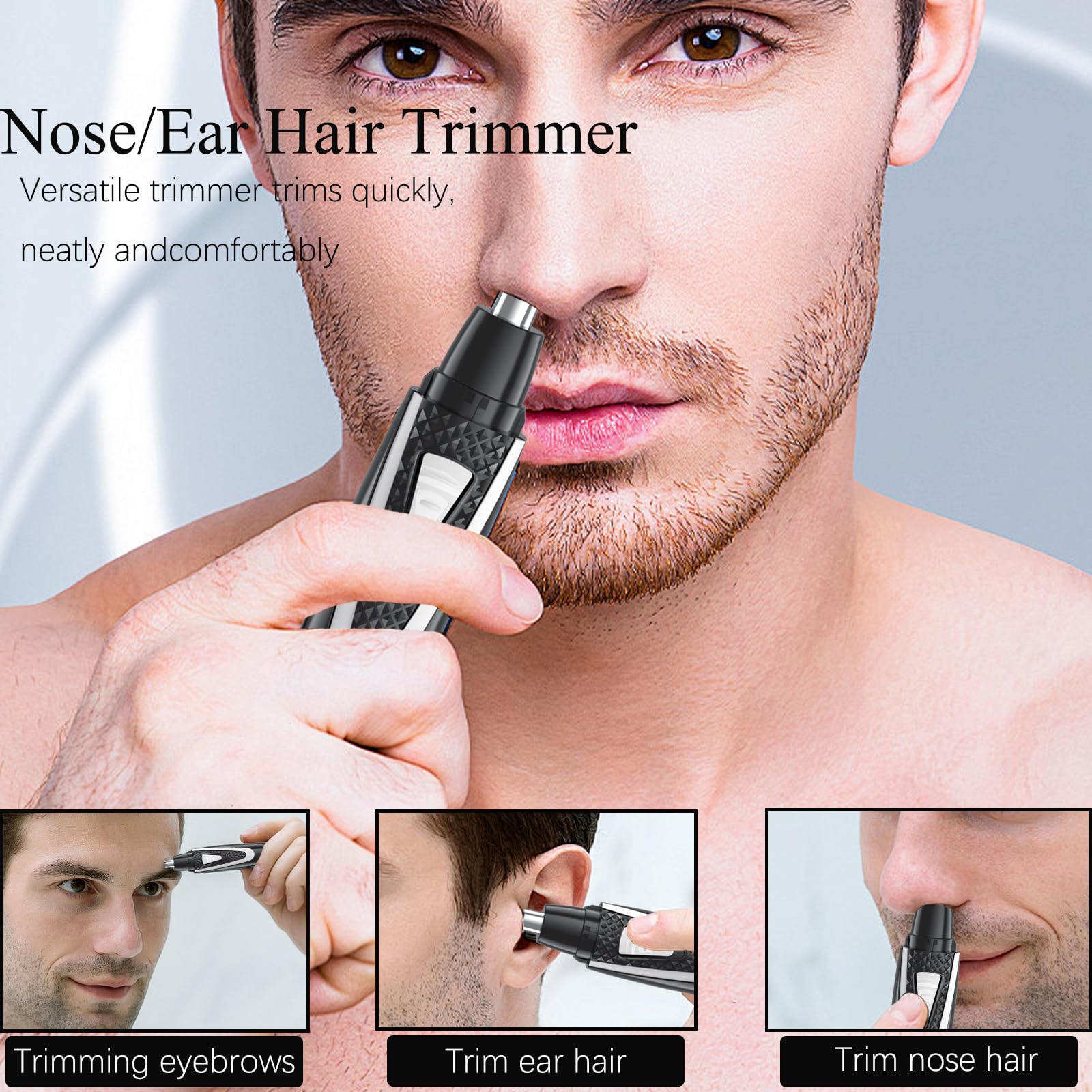 ISCSTO nose trimmer in use for nostrils and brows grooming.