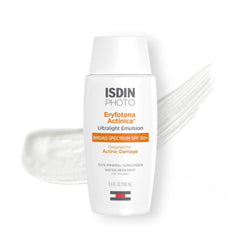 ISDIN Eryfotona Actinica bottle shown for daily mineral SPF 50+ face protection