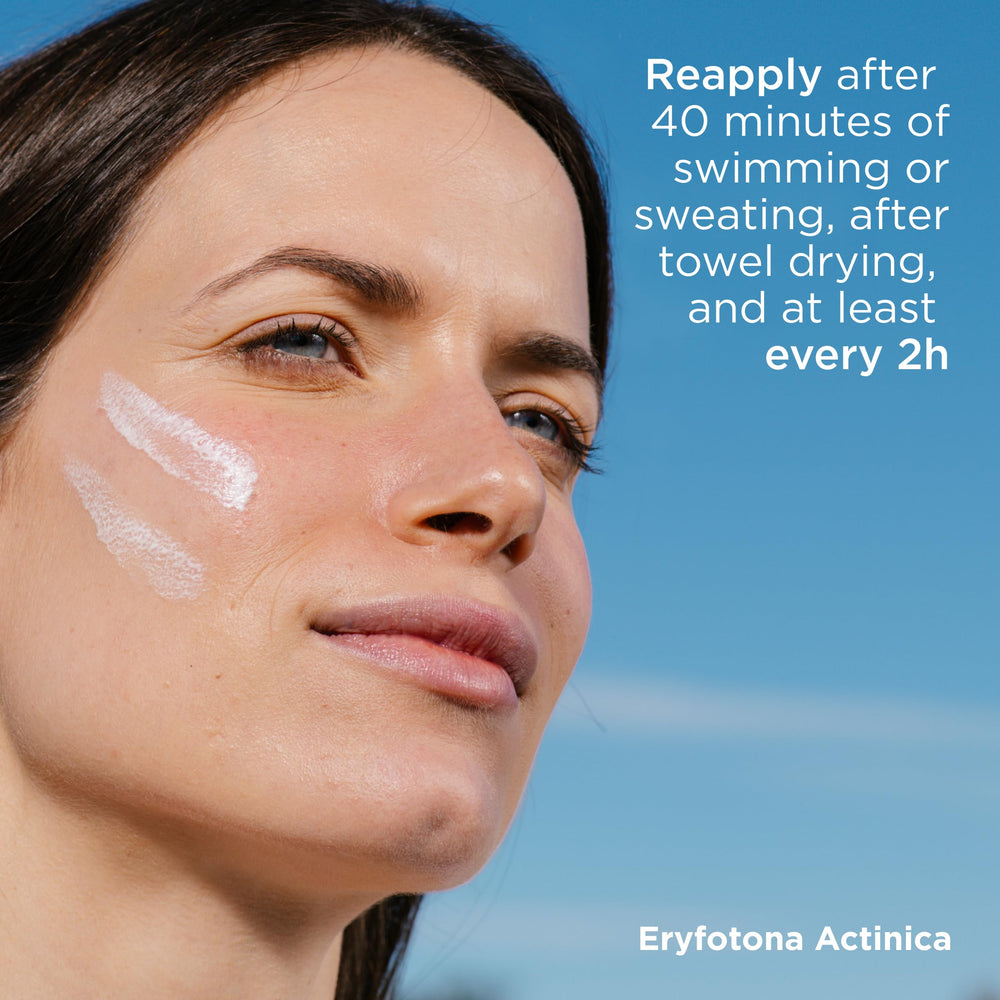 ISDIN Eryfotona Actinica under makeup, suitable as a makeup-base sunscreen.