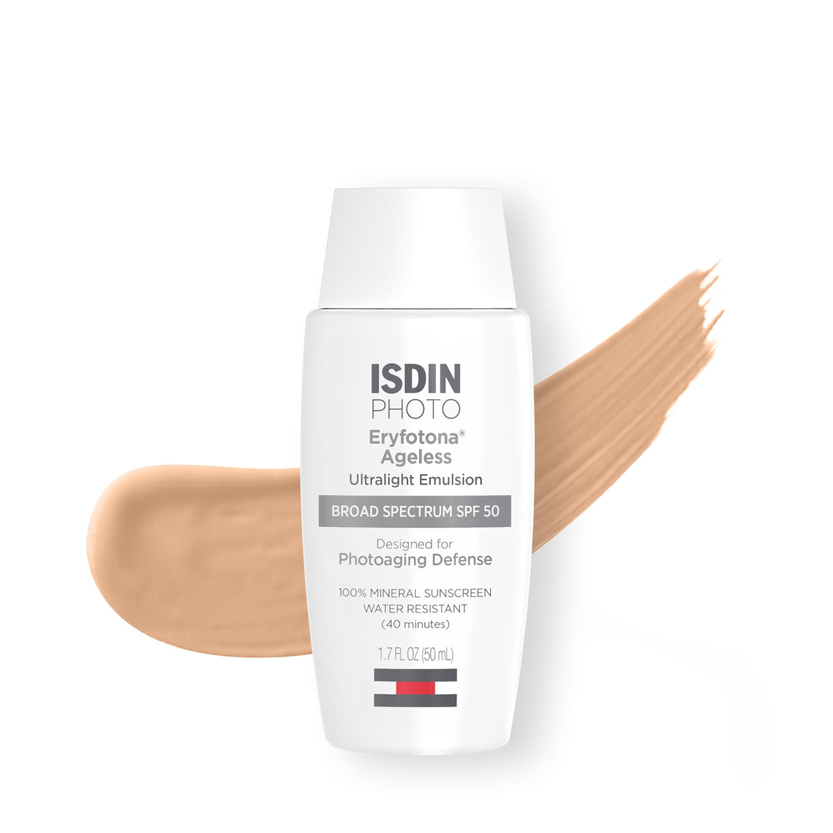 ISDIN Eryfotona Ageless tinted sunscreen bottle showing mineral UV protection