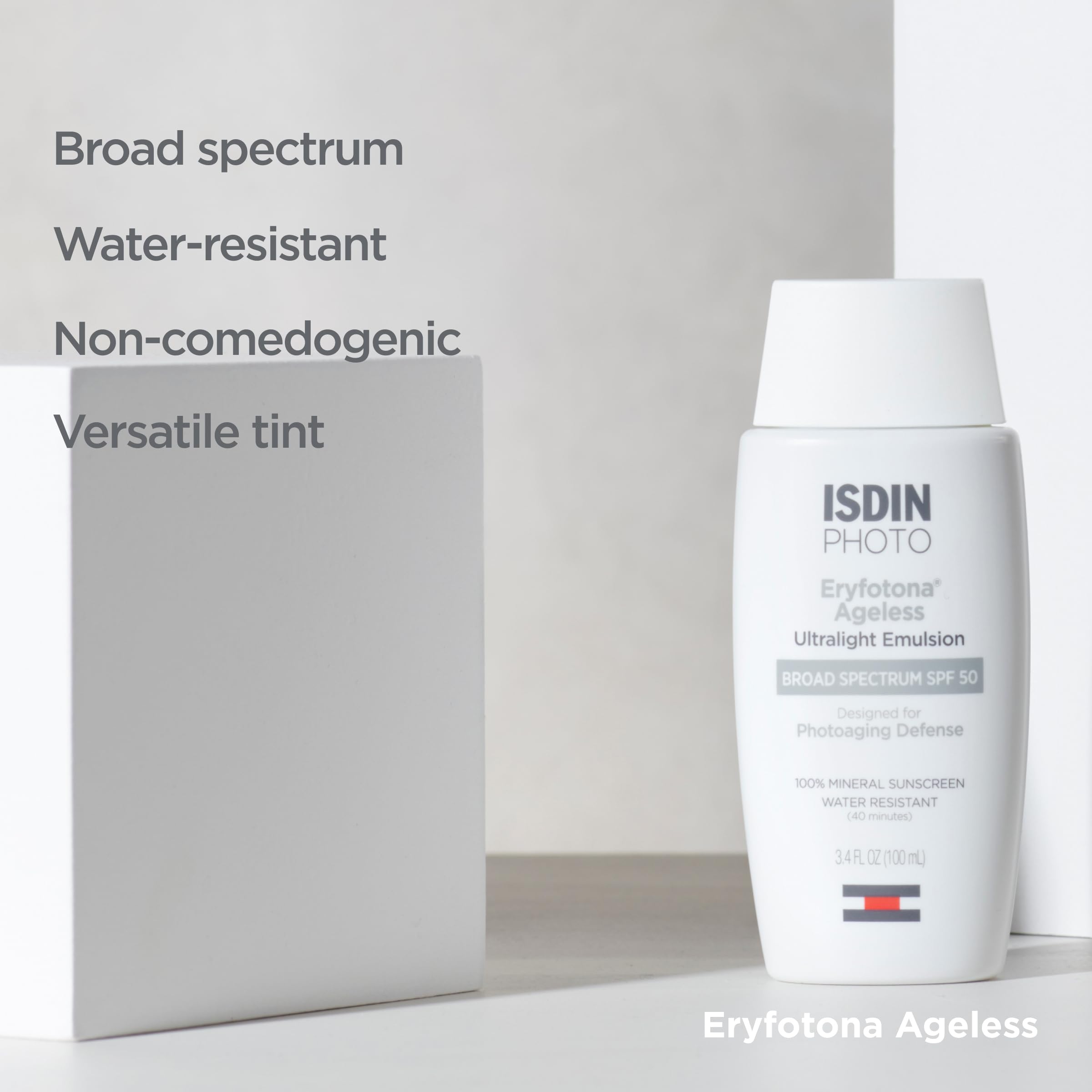 ISDIN Eryfotona Ageless tinted sunscreen applied under makeup for seamless finish