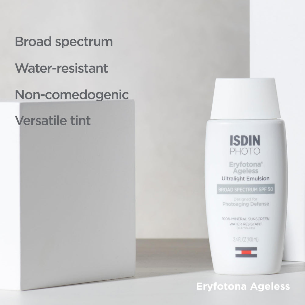 ISDIN Eryfotona Ageless tinted sunscreen applied under makeup for seamless finish