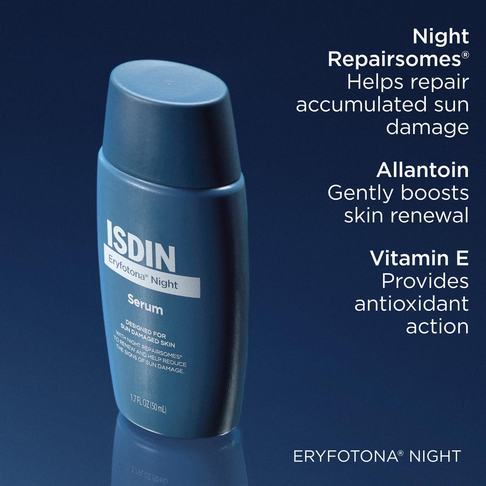 ISDIN Eryfotona Night with allantoin and vitamin E for soothing hydration.