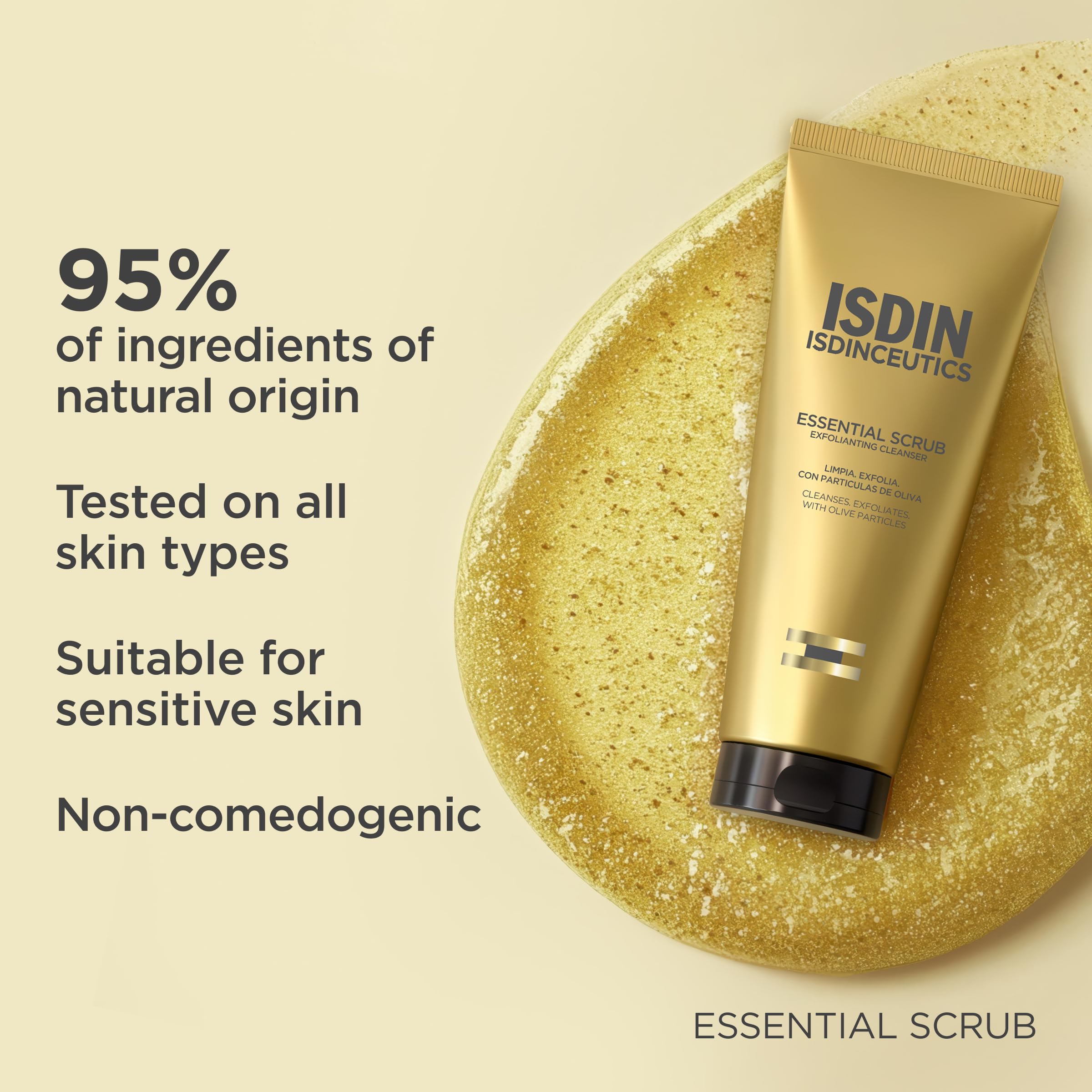 ISDIN Essential Scrub helps refine pores and balance skin appearance.
