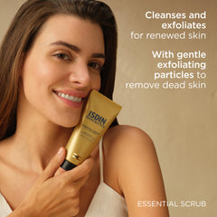 ISDIN Essential Scrub gel texture with gentle scrub power for daily use.