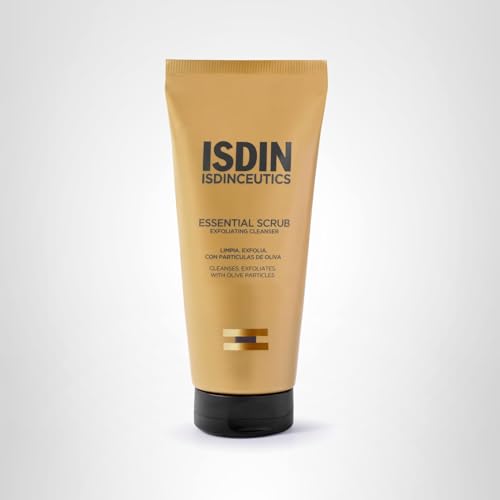 ISDIN Essential Scrub 100g packaging shown for everyday cleansing routine.