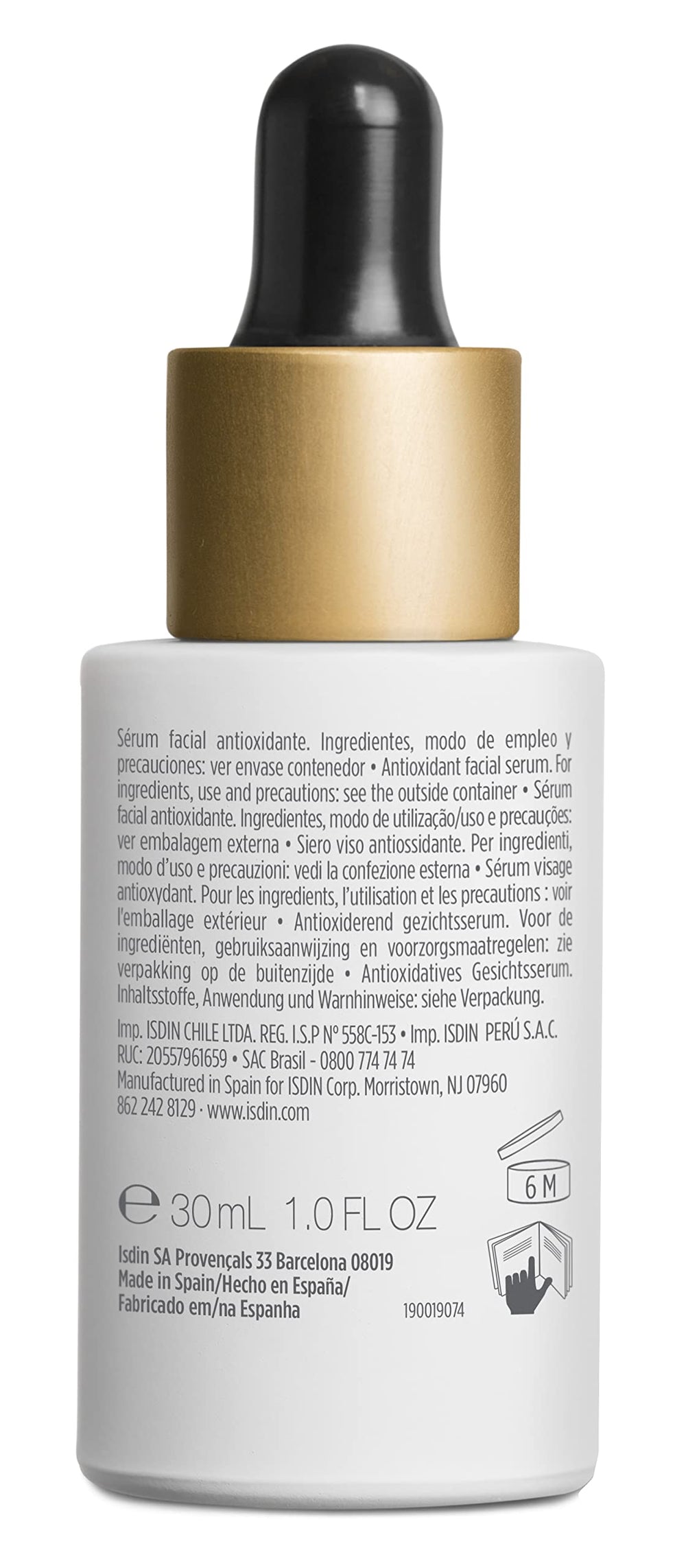 ISDIN Flavo-C serum close-up on skin with glow.