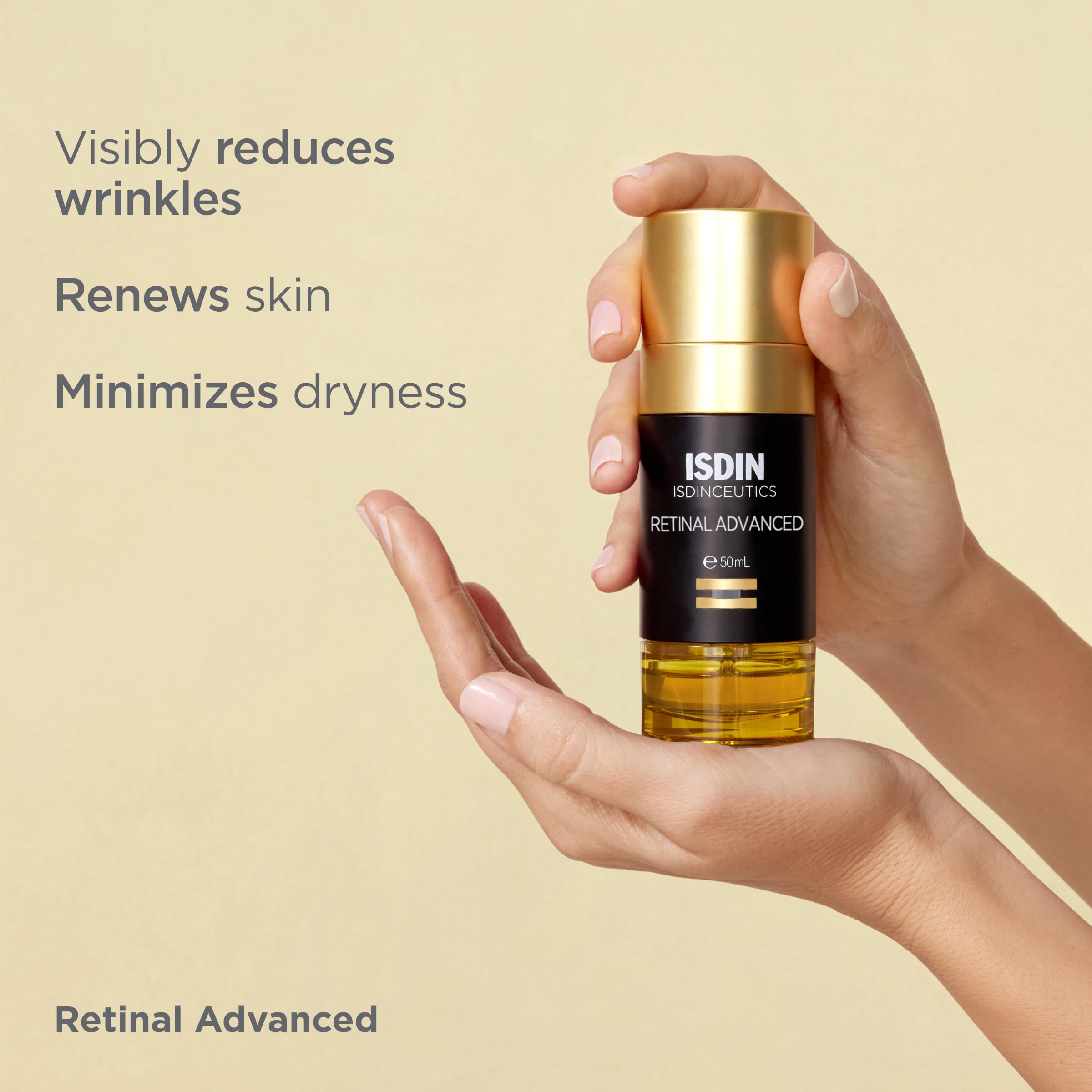 ISDIN Isdinceutics Retinal Advanced serum spread on skin suggests smoother texture