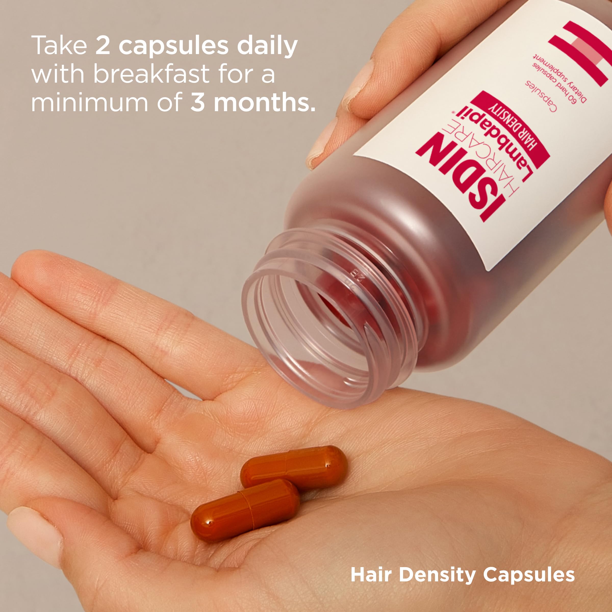 ISDIN Lambdapil glass with capsules conveys daily use with routine