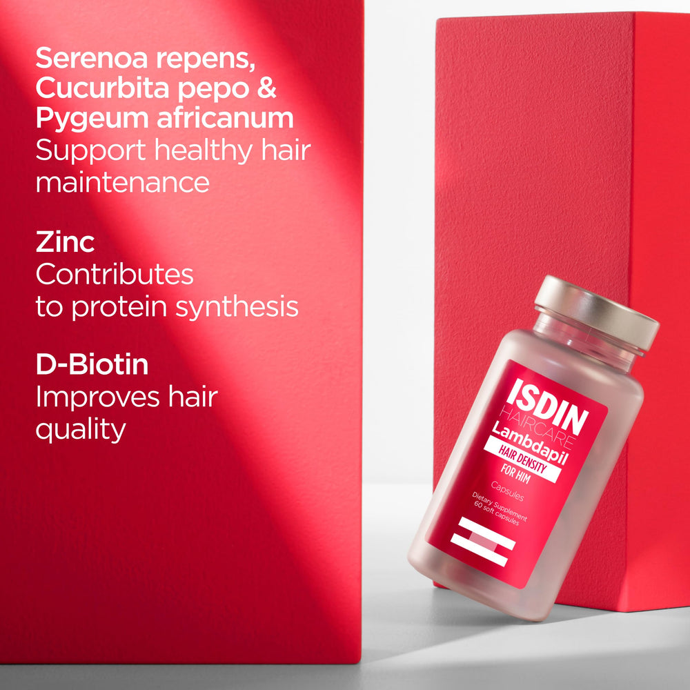 ISDIN Lambdapil bottle shows gluten-free symbol.