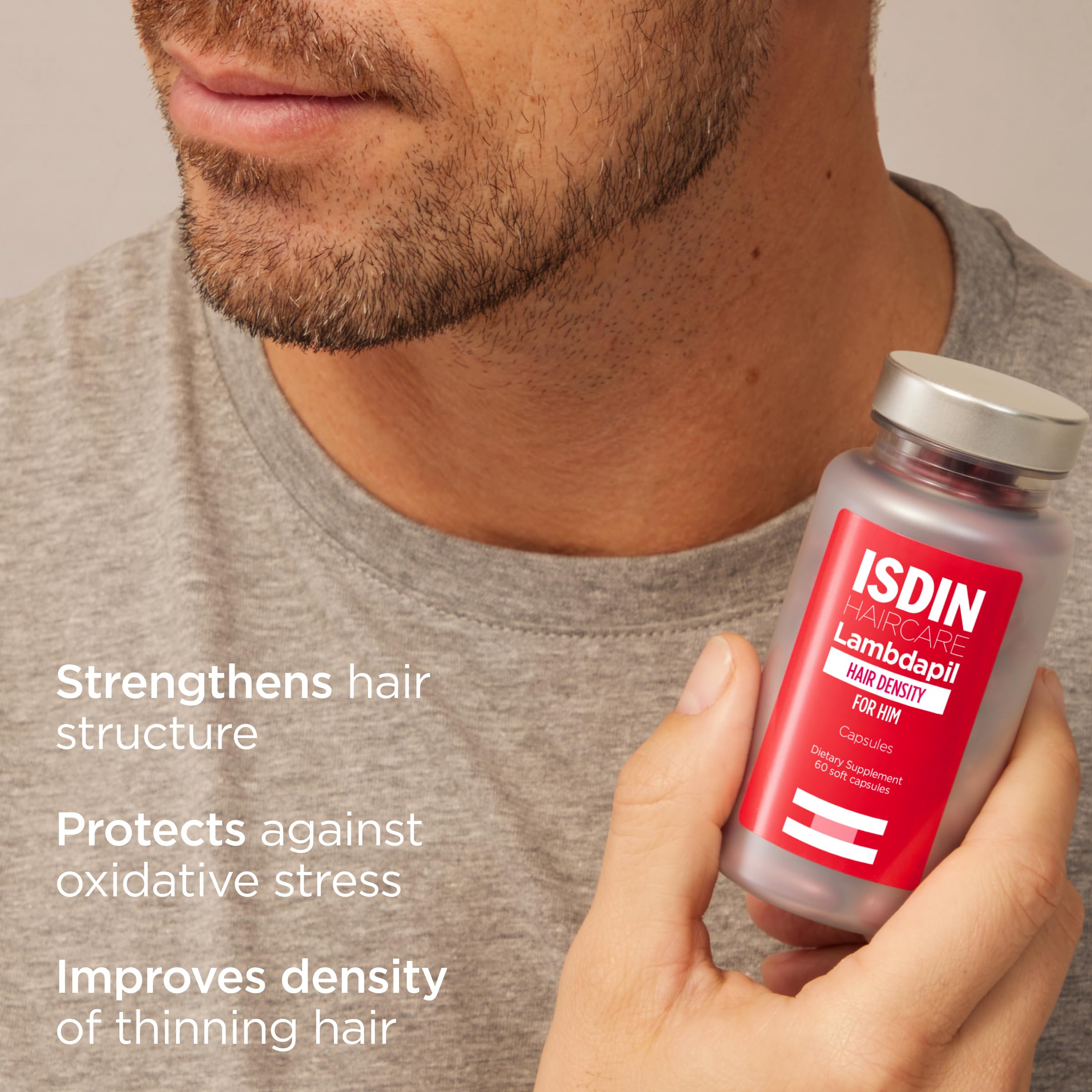 ISDIN Lambdapil Serenoa repens highlights plant-based hair support.
