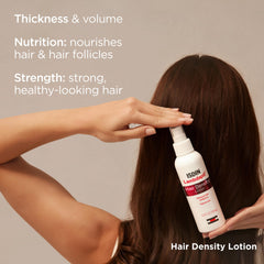 ISDIN Lambdapil Hair Lotion application near scalp demonstrates targeted thinning area care