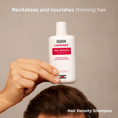 ISDIN Lambdapil shampoo foam closeup illustrating luxurious lather and volume