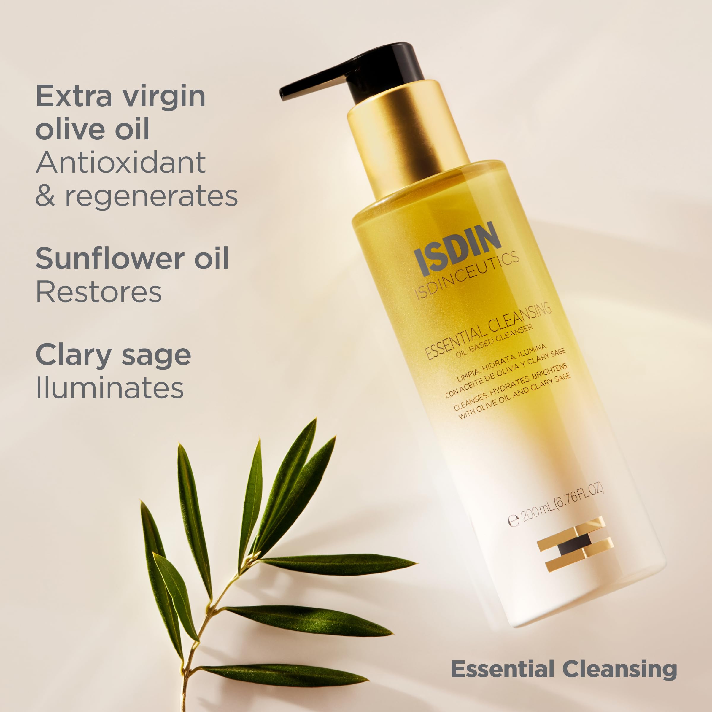 Isdinceutics Essential Cleansing Oil clary-sage aroma enhances spa-like feel.