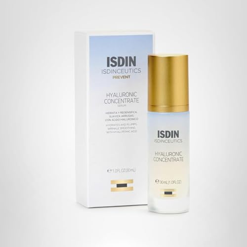 ISDIN Isdinceutics Hyaluronic Concentrate developed in Spain branding on packaging.