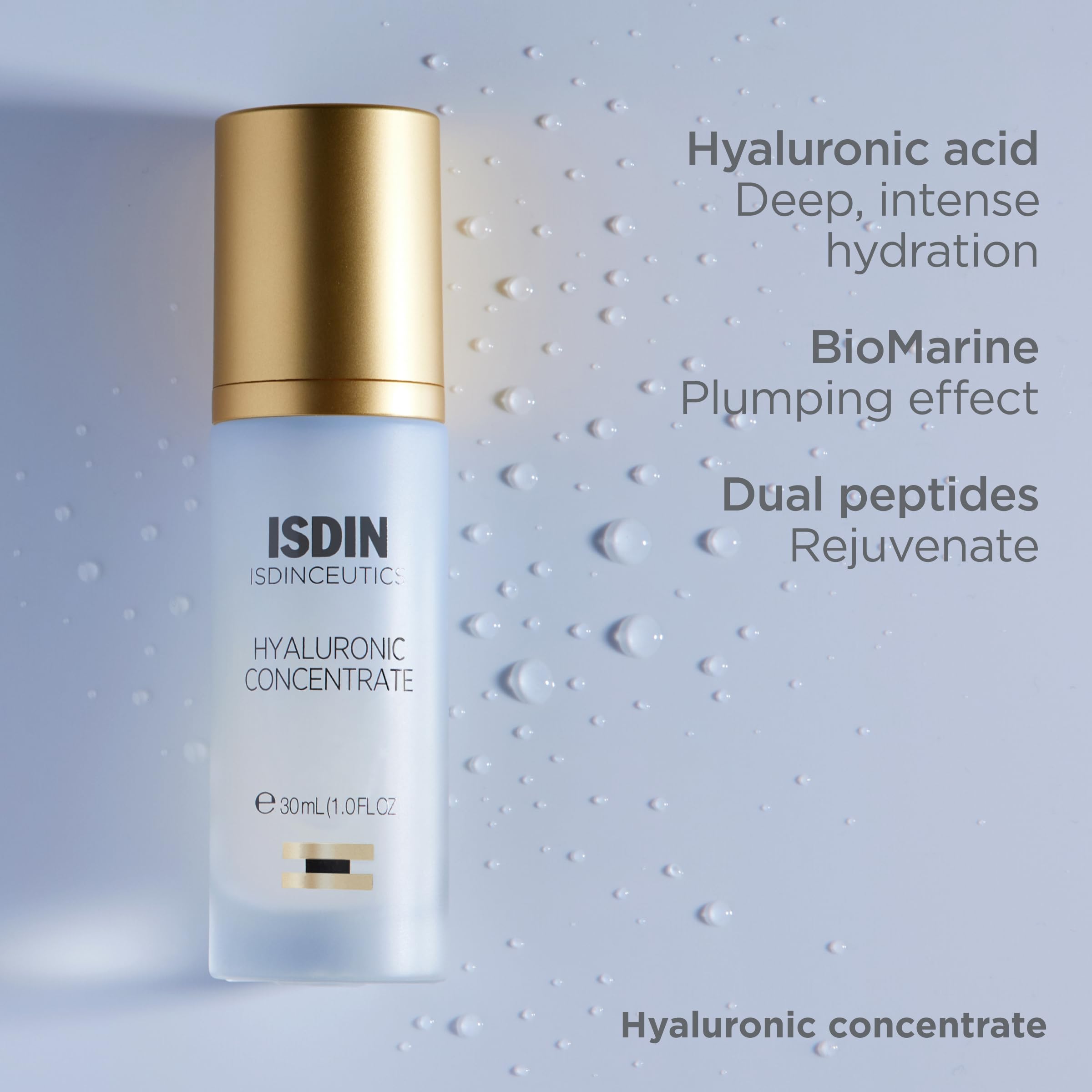 ISDIN Isdinceutics Hyaluronic Concentrate non-comedogenic formula label on bottle.