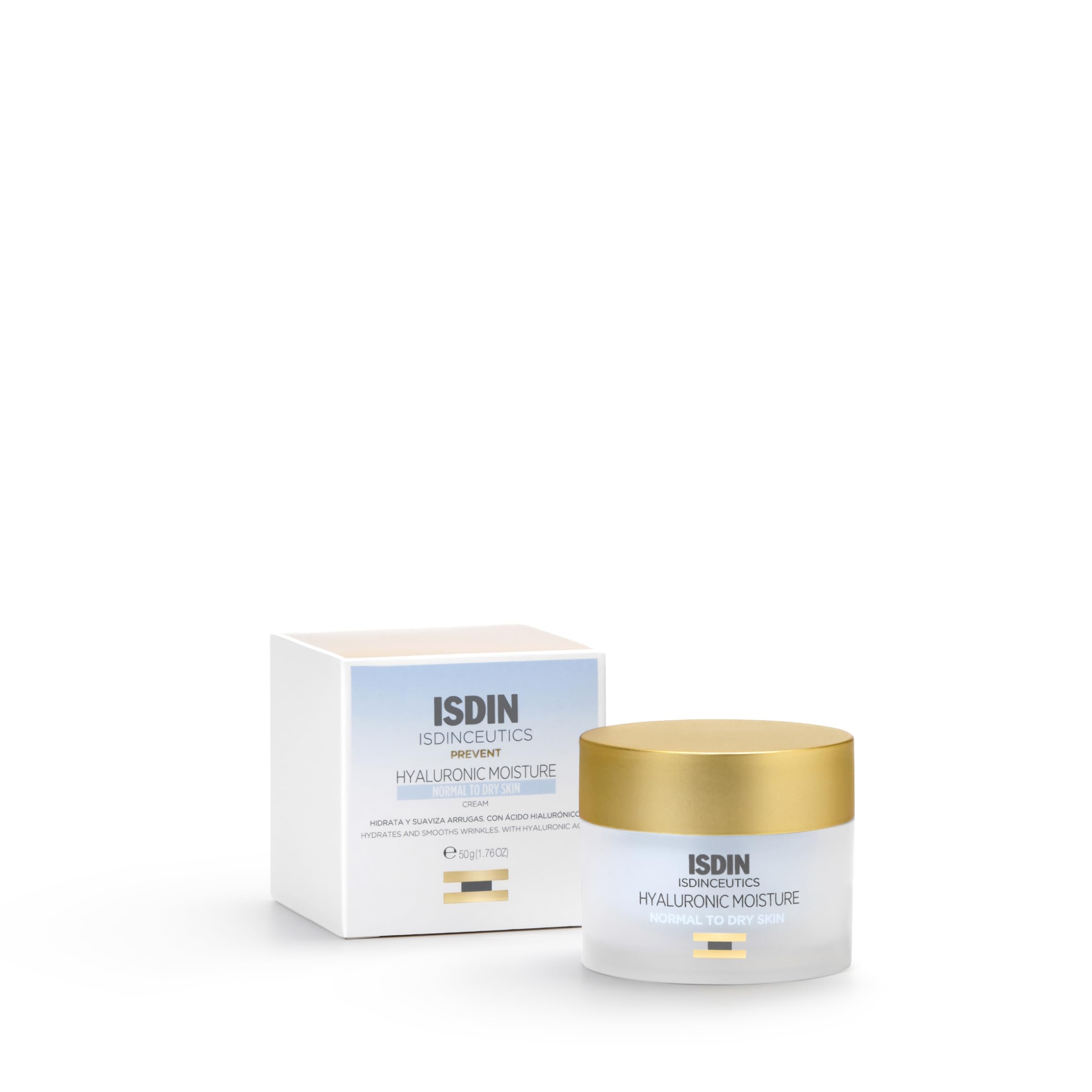 ISDIN Isdinceutics Hyaluronic Moisture bottle for fast hydration in daily use.