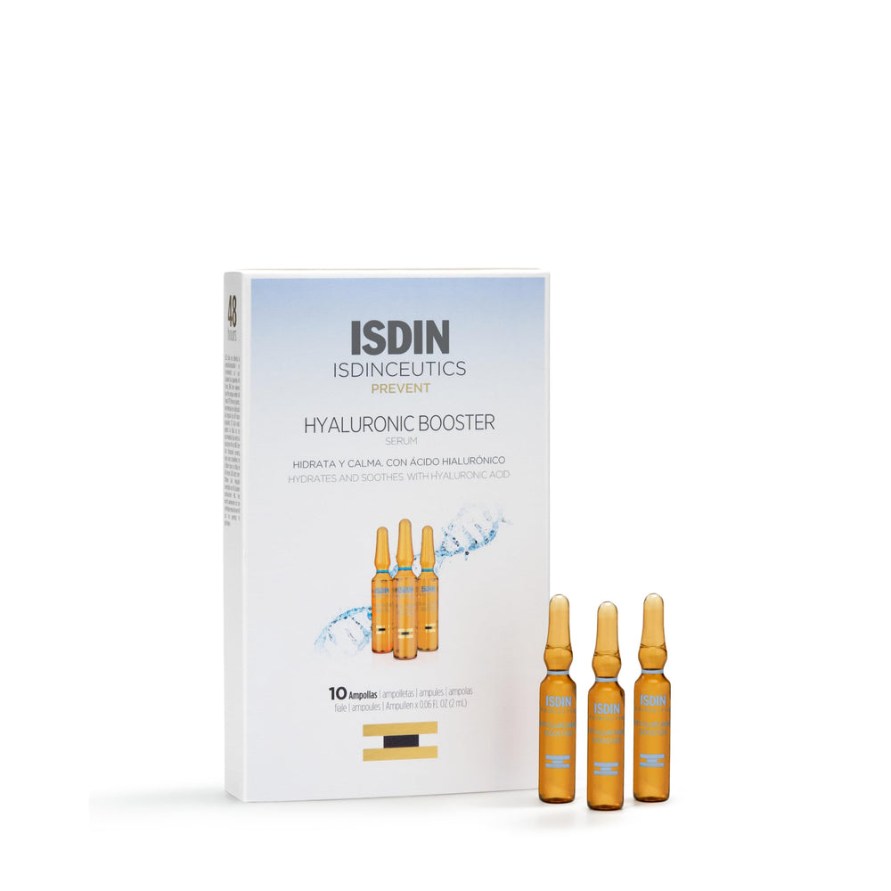 Isdinceutics Intensive Hyaluronic Acid ampoules application scene shows hydration boost