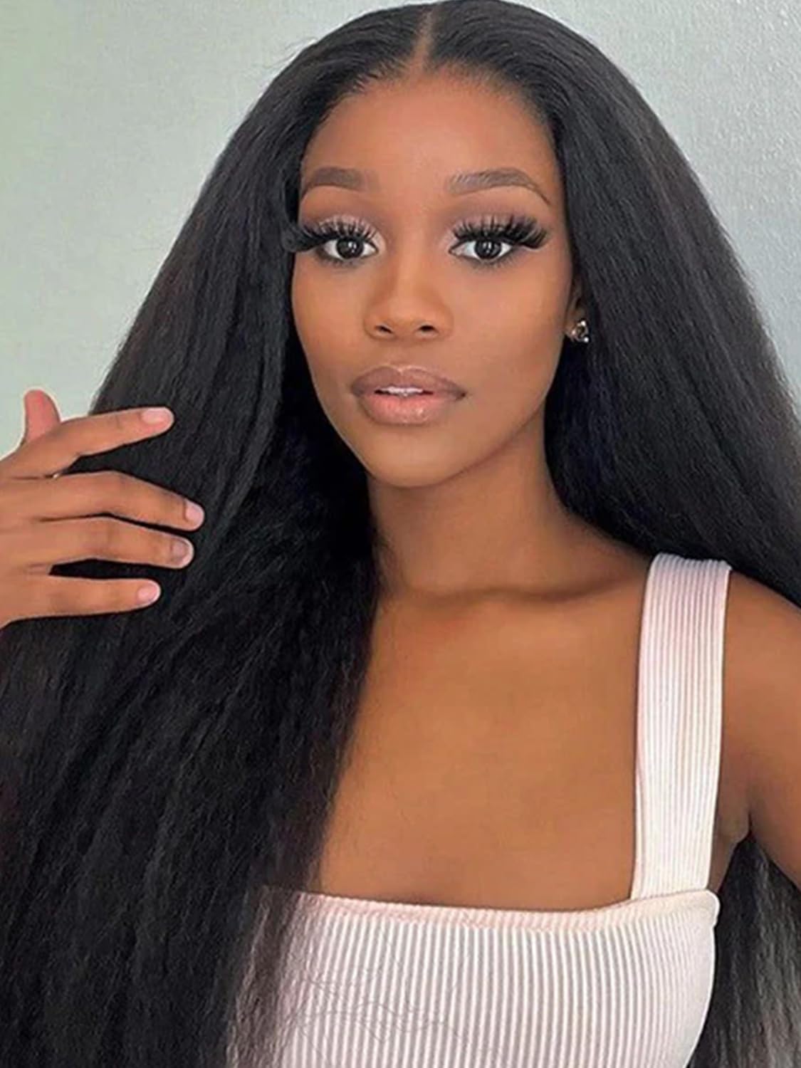 ISEE glueless half wig closeup highlights comfortable drawstring cap and secure fit.