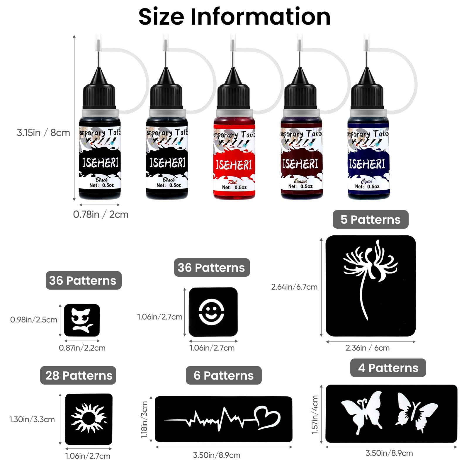 ISEHERI black ink bottle for durable temporary tattoos.