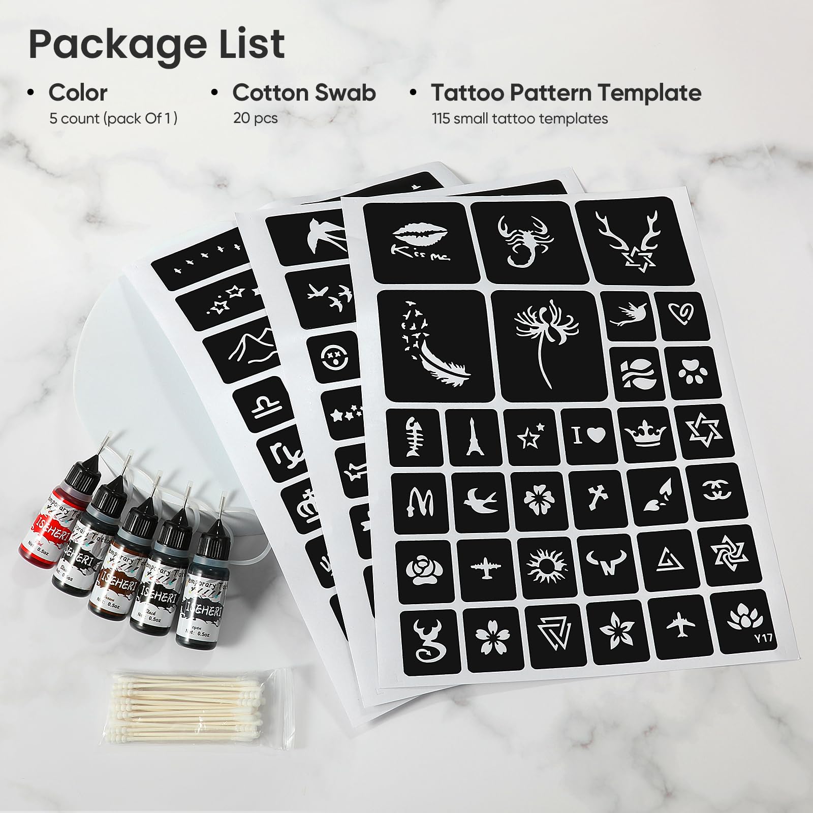 ISEHERI stencil kit with 115 pieces for quick tattoo designs.