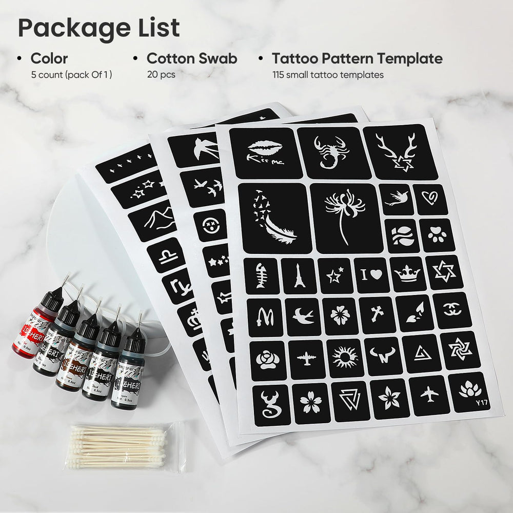 ISEHERI stencil kit with 115 pieces for quick tattoo designs.