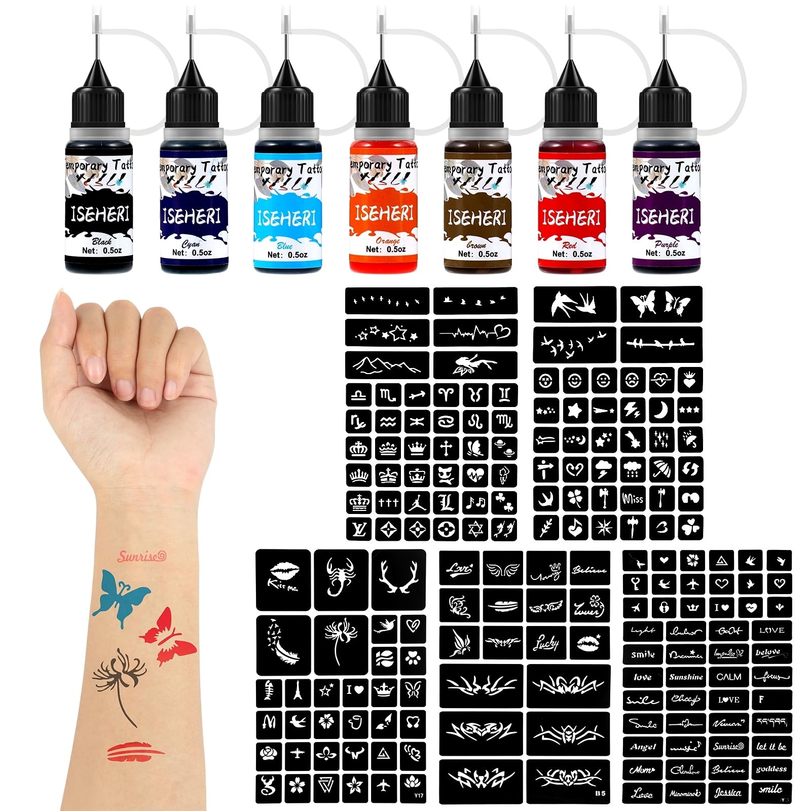 ISEHERI tattoo kit ink bottles with vibrant colors for DIY body art.