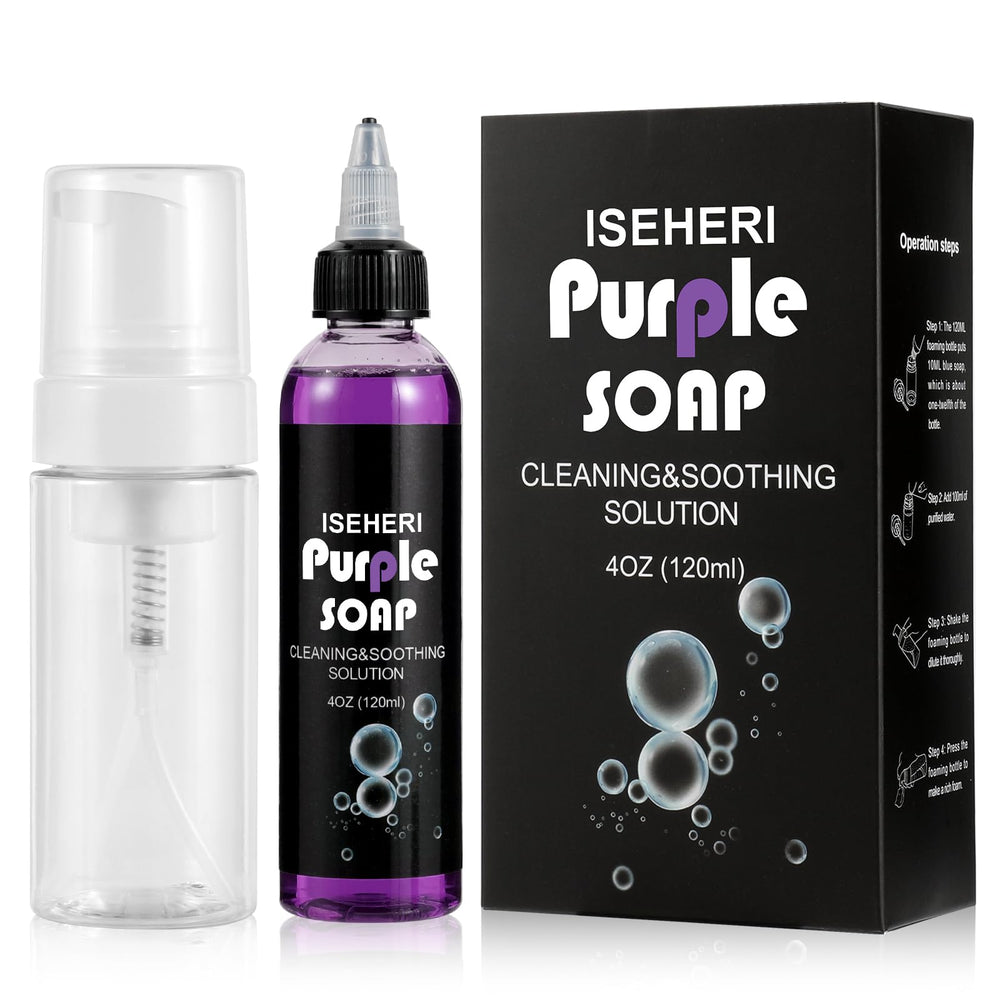 iseheri Ultra Concentrated Purple Soap bottle front for tattoo prep and skin cleansing