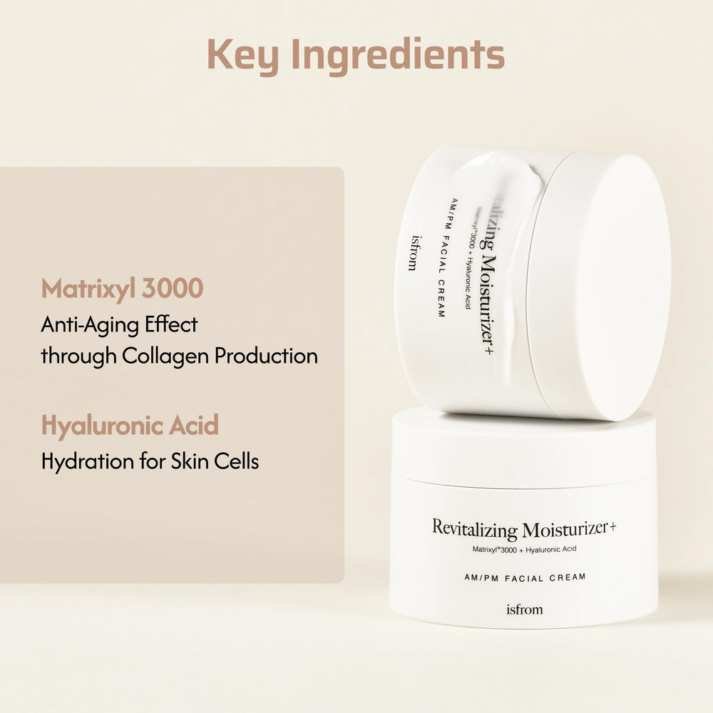 IS_FROM Revitalizing Moisturizer+ night stand shot suggests convenient nightly care.