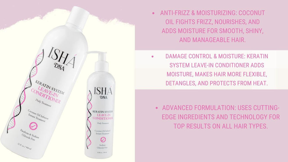 ISHA DNA Keratin Leave-In Conditioner being dispensed from bottle