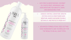 ISHA DNA Keratin Leave-In Conditioner being dispensed from bottle