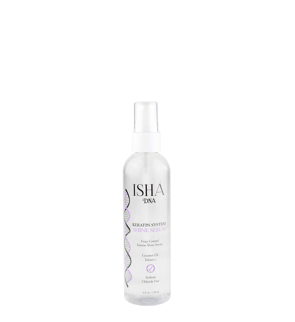 ISHA DNA Keratin Shine Serum Drops bottle pour for easy frizz-control application