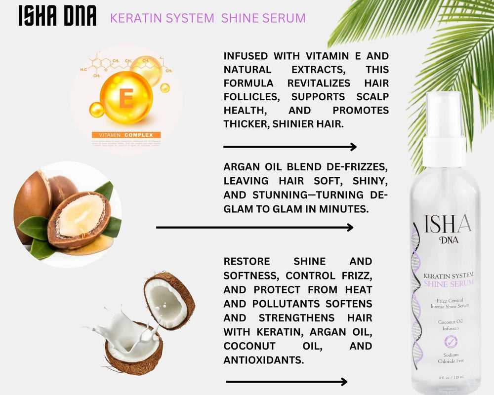 ISHA DNA Keratin Shine Serum Drops on wet hair before styling for manageability