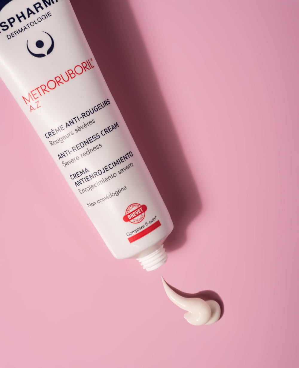 IsisPharma anti-redness cream application on face shows gentle, controlled soothing action.