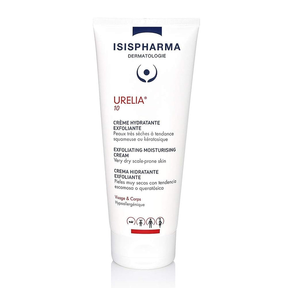 IsisPharma Urelia 10 cream in tube packaging supports hydration and smoothing.