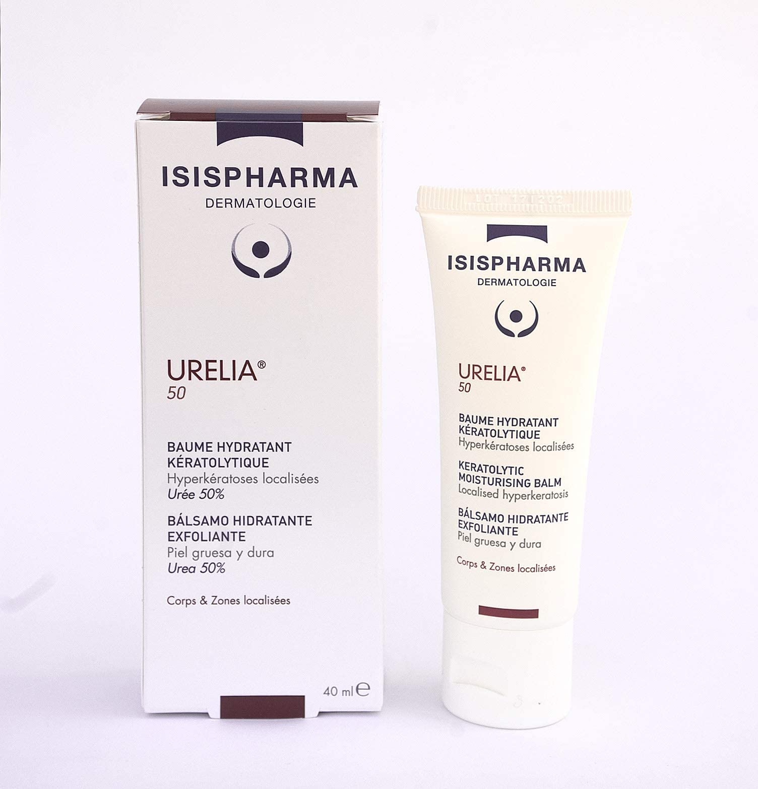IsisPharma Urelia 50 application on skin close-up shows keratolytic action on rough patches